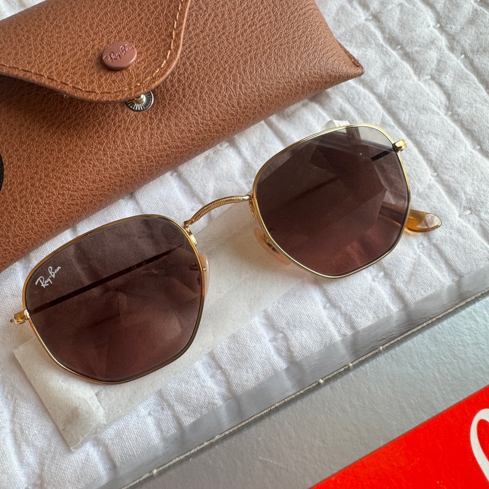 Ray-Ban Gold Frame Sunglasses with Brown Lenses